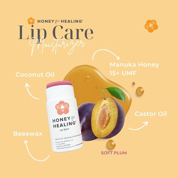 Hydrating Tinted Lip Balm with Manuka Honey 15+ UMF | 12+ Hour Moisture, Zero Waste Recyclable Tube | Lip Moisturizer & Color in One | 0.25 oz / 7 gr (Soft Plum)