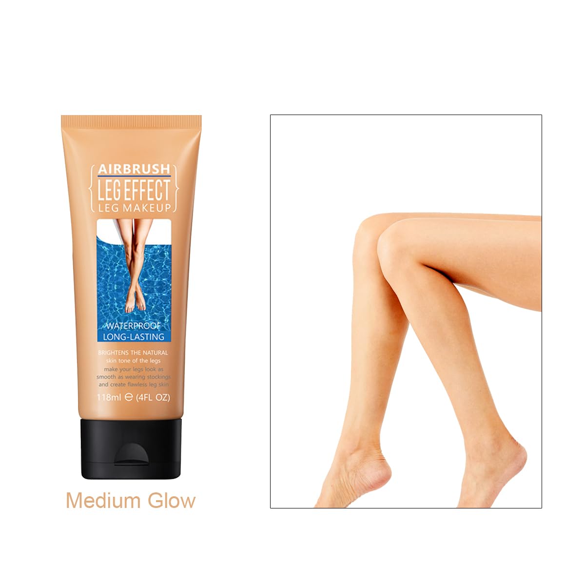 Leg Makeup for Women,4 Oz Leg Makeup Waterproof No Transfer-Easy Application,Flawless and Long Lasting,Legs Vein Cover up Lotion,Body Scar Cover up Lotion,Legs Concealer (Medium Glow, 1 Pcs)