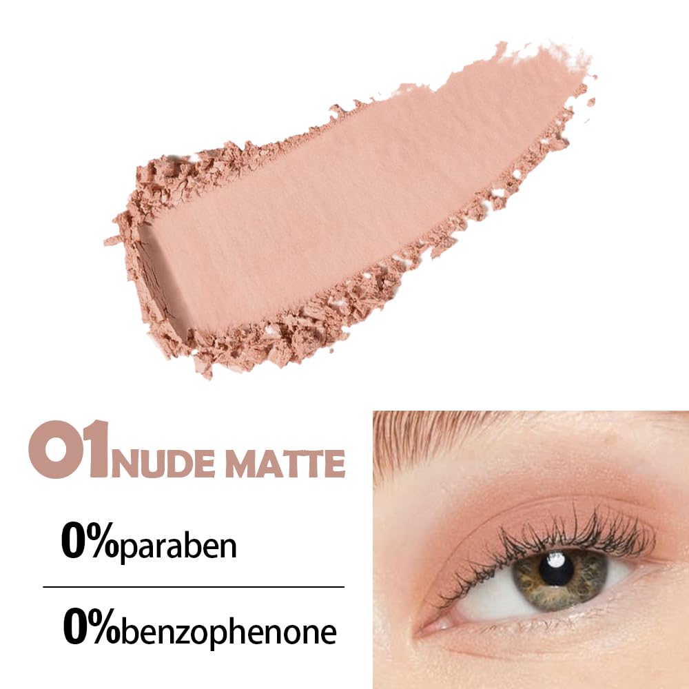 Eyeshadow Single Matte, High-Pigment Monochrome Eye Shadow Pressed Powder, Everyday Velvety Silky Eye Makeup Looks, Professional Long-Lasting Waterproof Single Eyeshadow Palette, Nude 01