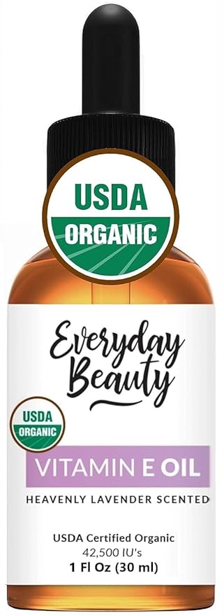 Organic Vitamin E Oil - Heavenly Lavender Scented USDA Certified 100% All Natural Plant Based 1 Fl Oz Glass Bottle & Dropper - Lightweight and Great for Scars After Surgery - For Face, Skin and Nails