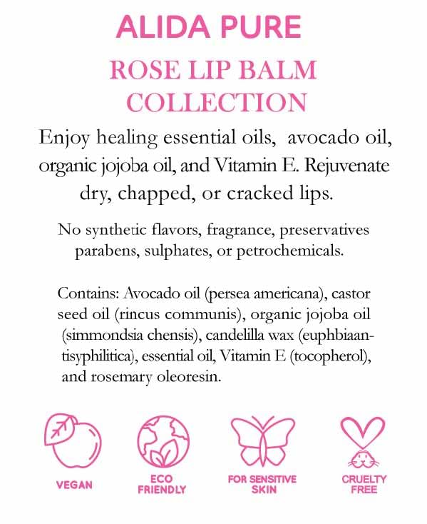 Rose Lip Balm Collection, Vegan Lip Balm Set, Beeswax Free, with Avocado Oil, Organic Jojoba Oil, and Vitamin E, Natural Moisturizer for Dry, Chapped Lips, 3 Tube Set