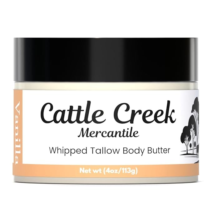 Cattle Creek Whipped Beef Tallow for Skin & Face – Deeply Moisturizing Tallow Balm – Organic Grass-Fed Skincare – Nourishes Dry, Sensitive Skin– Non-Comedogenic, Fast-Absorbing (4oz, Vanilla)