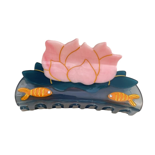 Fish and Lotus Hair Clip,Acetate Hair Claw,Small Hair Clips for Women