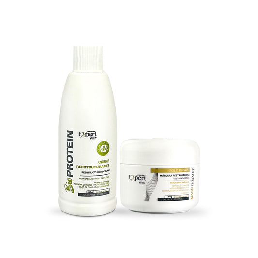 Expert Hair Bio Protein Straightening & Smoothing Kit – Protein Keratin straightening + Gold Repair Mask for Ultimate Hair Transformation – Straight, Silky, Moisturized Hair