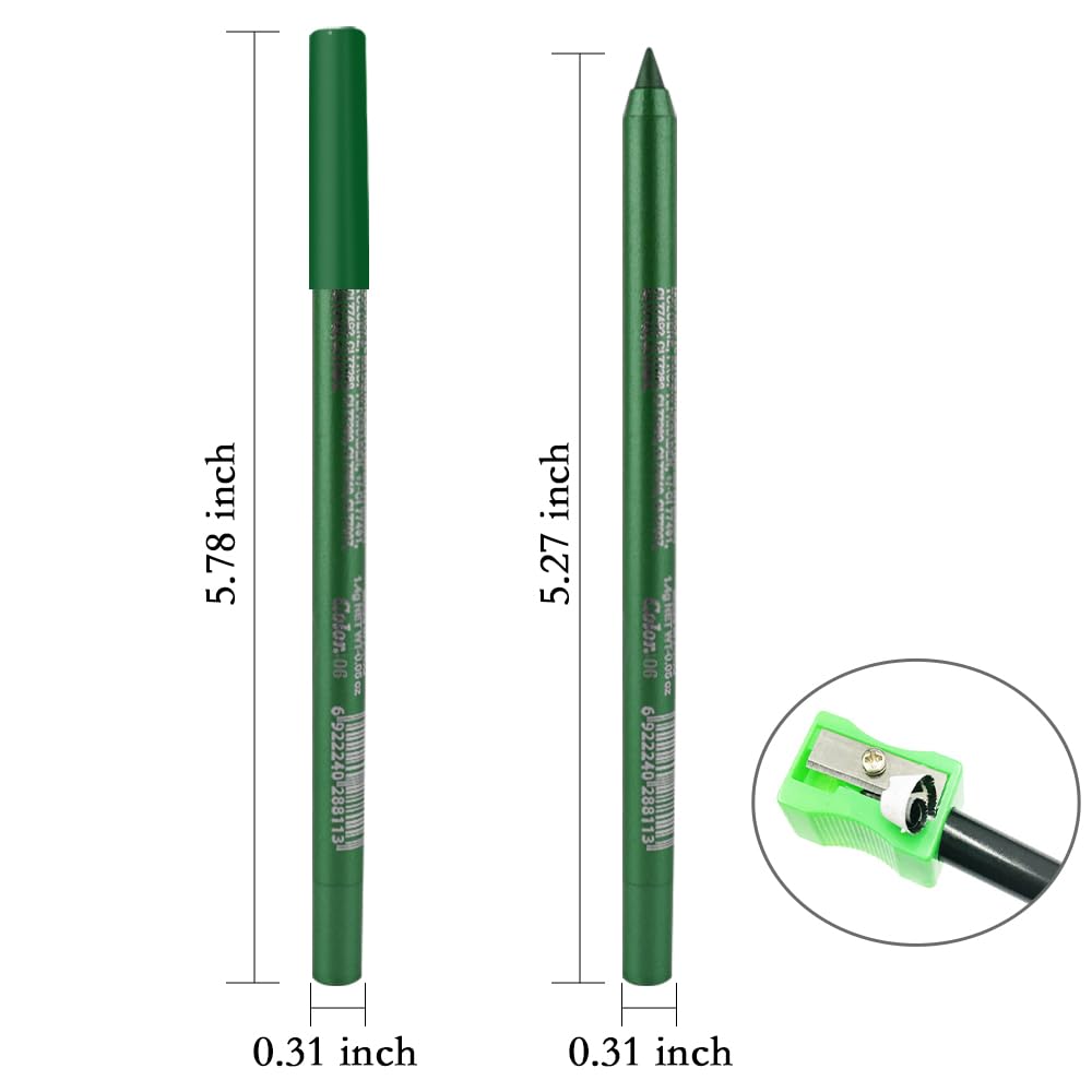 Kaely Gel Eyeliner Pencil for Women, Pearl Green Eye Liner Waterproof Smudge Proof with Sharpener, Waterline Eye Makeup Liners, delineador de ojos contra el agua, Vegan & Cruelty-Free, 06