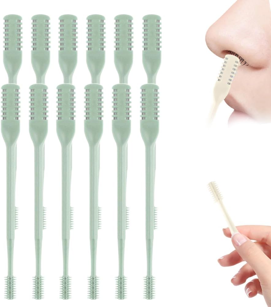 2025 Upgraded Nasal Hair Cutter, 2-in-1 Professional Nostril Hair Remover Tool, Sharp & Safe Double Sided Knife, 360° Rotating Nose Hairs Removal Trimmer Travel Essentials (Green, 12PCS)