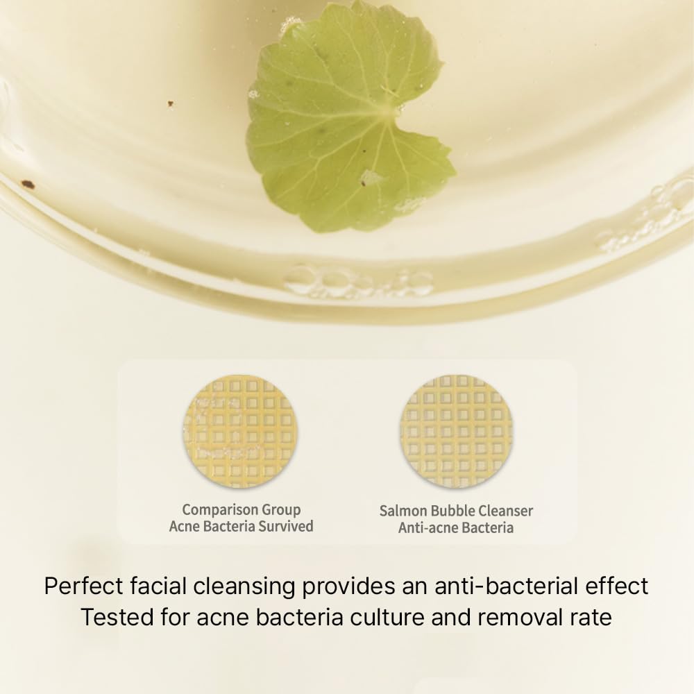 HEVEBLUE Salmon Caring Centella Bubble Cleanser - Salmon PDRN, pH 5.5, Salmon Egg Extract, Centella, Moisturizing, Balancing, Pore Cleansing, Low Irritation, Hypoallergenic, Sensitive Skin