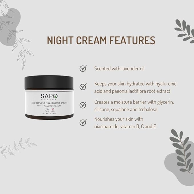 Night Cream for Face with Niacinamide, Hyaluronic Acid and Lavender Oil - Hydrating & Moisturizing Anti-Aging Facial Moisturizer