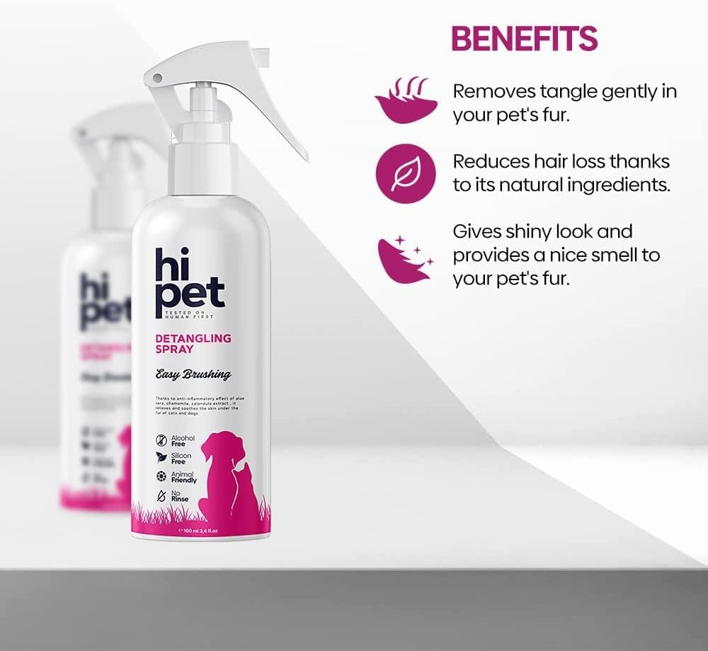 Hi Pet Doodle Detangler Spray for Dogs and Cats, Healthy and Shiny Furs, Cat and Dog Detangler Spray Dematting, Leave in Conditioner for Dogs and Cats, All Natural Formula, 3.38 Fl Oz