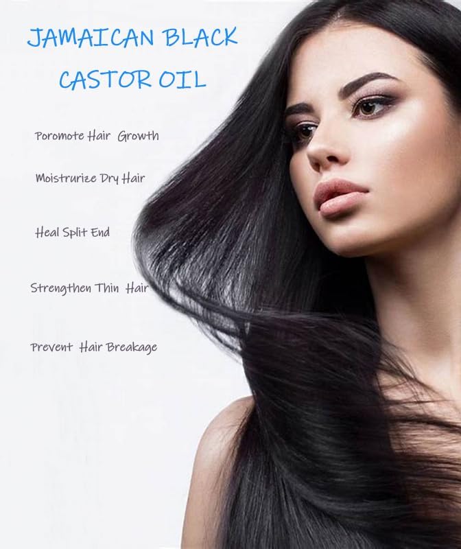 Jamaican Black Castor Oil, Organic Castor Oil Cold Pressed Unrefined Glass Bottle,Rich in Vitamin E, Omega Fatty Acids and Minerals Castor Oil for Face, Hair & Skin, Lashes & Brows, Nail Care 8OZ