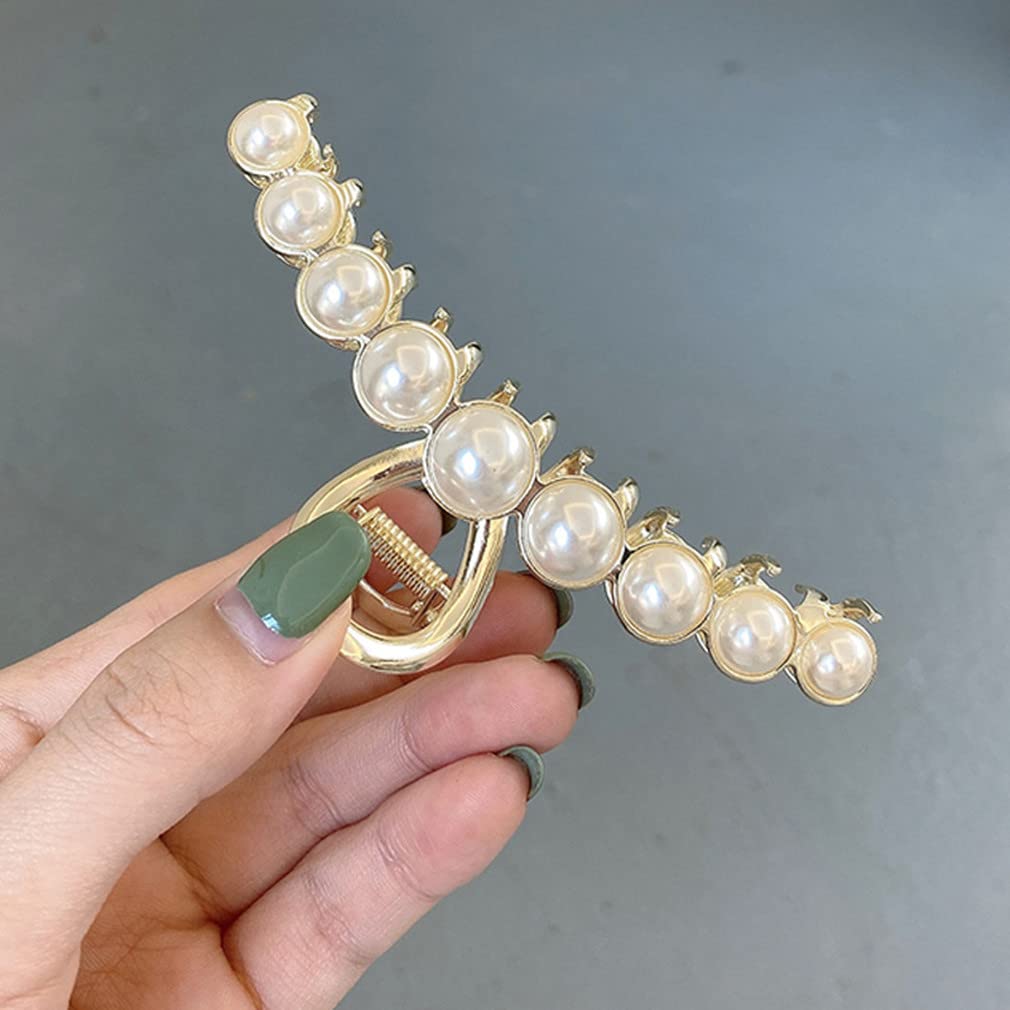 Metal Rhinestone Hair Claw Clips Imitation Pearl Hair Jaw Clips Non Slip Barrettes Hair Clasps Accessories for Women Ladies (2 Pack)