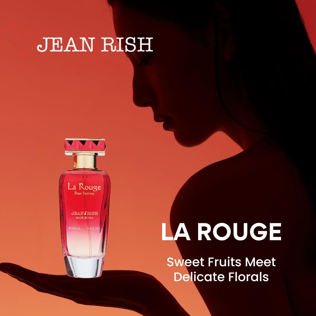 Jean Rish La Rouge Eau De Parfum - Perfume for Women (3.4 Fl Oz / 100ml) with Bergamot, Jasmine & Vanilla Notes - Long Lasting and Luxury Fragrance, Made in USA