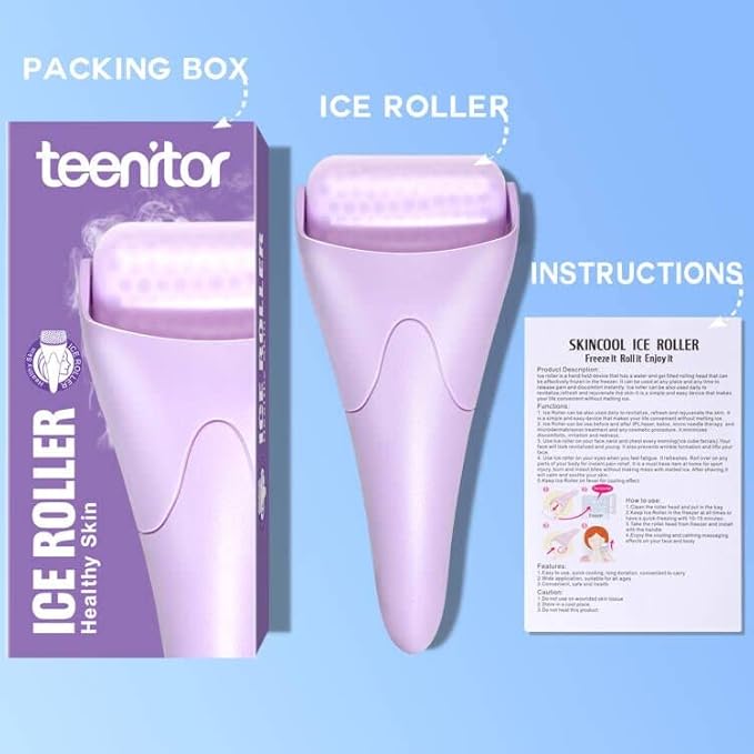 Teenitor Purple Ice Roller for Face, Anxiety Relief Items, Ice Face Roller Skin Care, Cold Roller for Puffiness, Roller Freezer Facial Massager Skin Care Tools