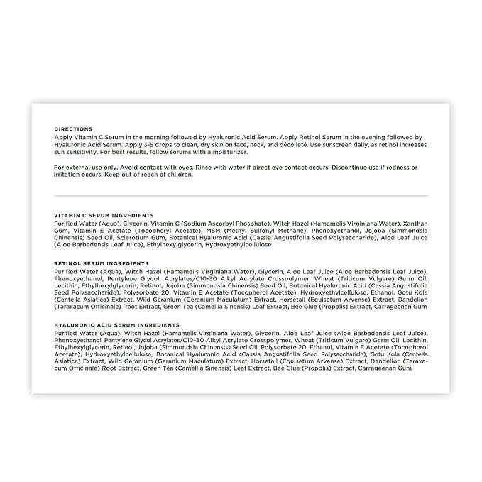 Tree of Life Beauty Facial Skin Care Set, Brightening, Firming, Hydrating, Dry Face, Dermatologist Tested - Trio Power Kit, Vitamin C, Retinol and Hyaluronic Acid, 3 count of 1 Fl Oz