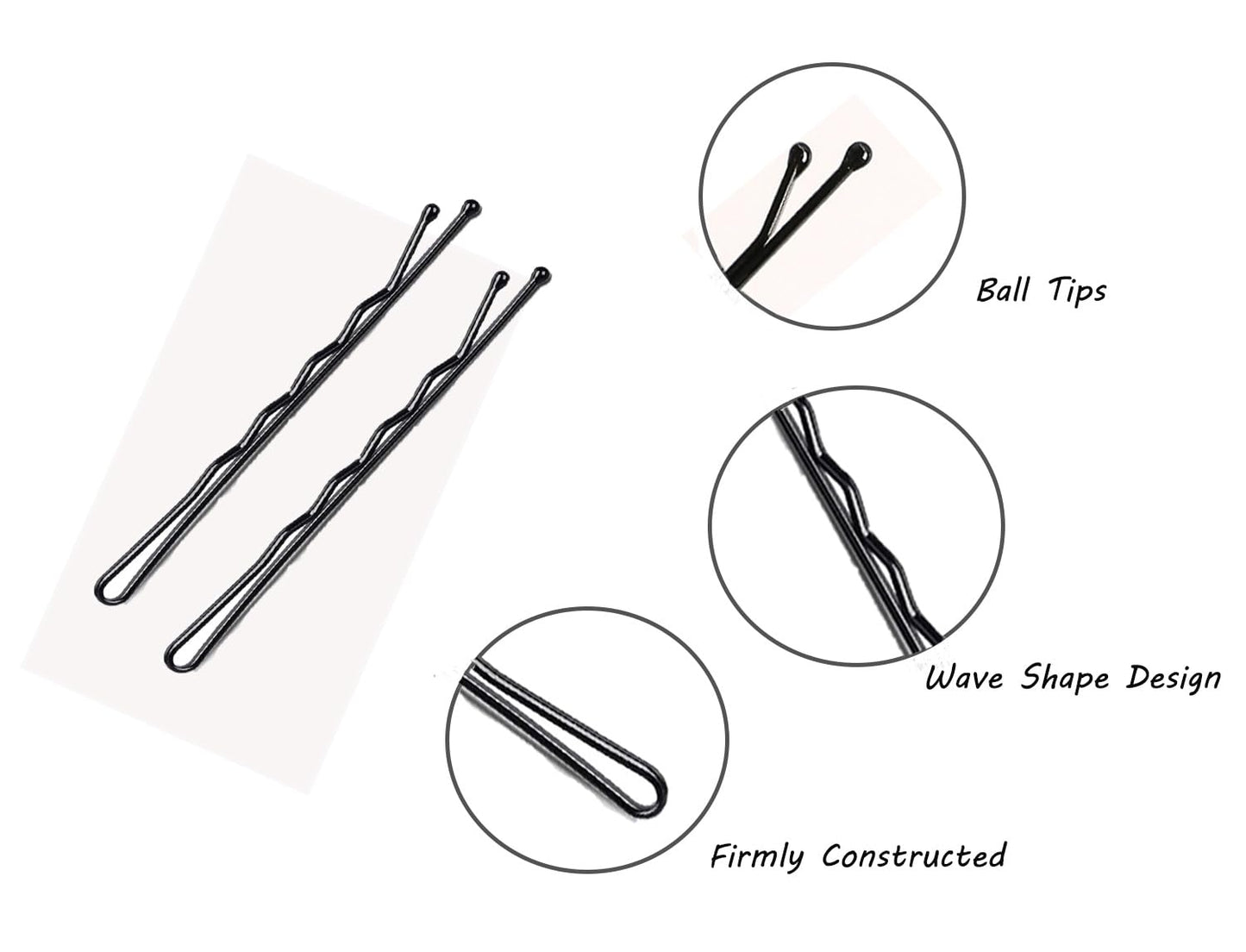 2 Inch Black Hair Bobby Pins Metal Clips Twisted Spiral Curved with Ball Tips Non-slip Decorative Long Short for Women Girls Nickel Free Hairdressing Wedding Accessories with Case 100 PCS