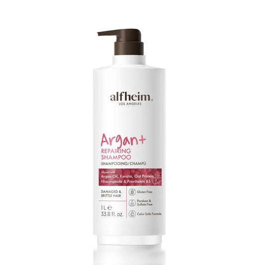 ALFHEIM Argan+ Repairing Shampoo for Dry, Damaged & Frizzy Hair with Moroccan Argan Oil, Keratin, Panthenol & Vitamin E – Deep Repair, Moisture & Shine – Color Safe, Sulfate Free – 33.8 oz