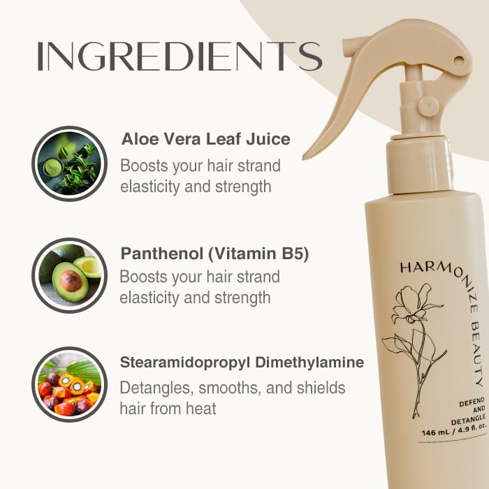 Harmonize Beauty Leave-In Conditioner - 3-in-1 Detangler & Heat Protectant Spray - Sulfate-Free - Lightweight for All Hair Types - Frizz Control - Protects & Hydrates without Buildup - 4.9 fl oz