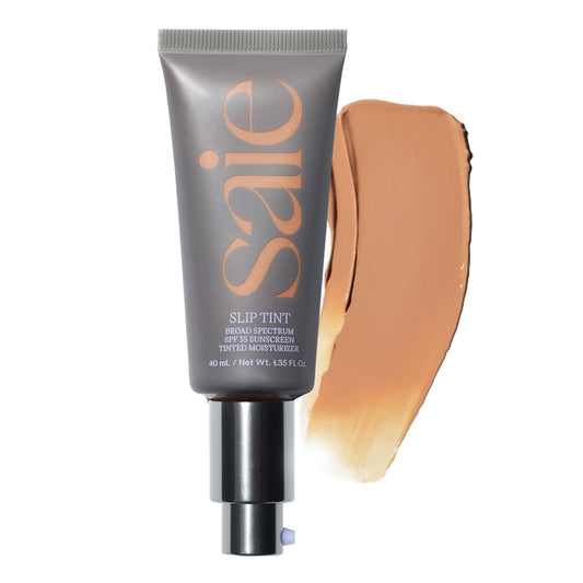 Saie Slip Tint Tinted Moisturizer with SPF 35 - Light Coverage, Glowy Skin Tint & Mineral Sunscreen for Face with Hydrating Hyaluronic Acid - Summer Makeup Essential - Shade Four + Half (1.35 oz)
