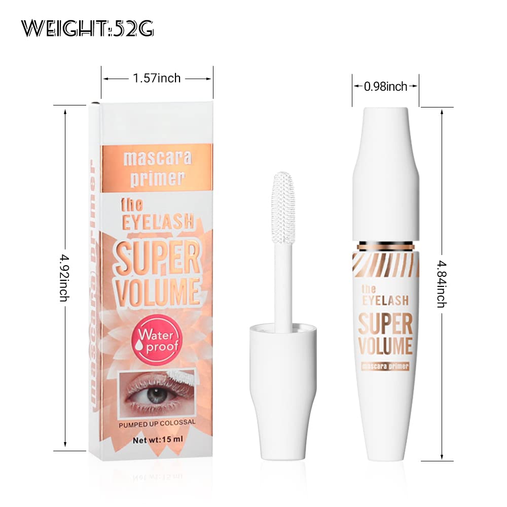 4D White Mascara Primer for Eyelashes Set, Super Volume Curly Thick Waterproof Non-Smudged Long lasting Charming Voluminous Lash for Women Cruelty Free Vegan Eye Makeup (D-1Pc White mascara, D)