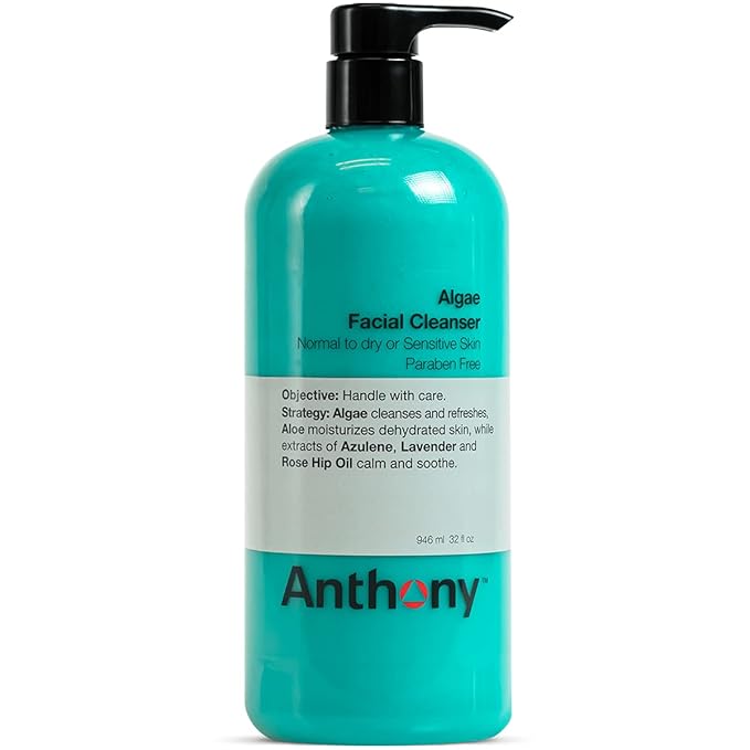 Anthony Algae Facial Cleanser, 32 Fl Oz - Algae, Aloe Vera, Azulene, Lavender & Rose Hip Oil for Cleansing, Refreshing, Moisturizing, Hydrating, Calming & Soothing Skin