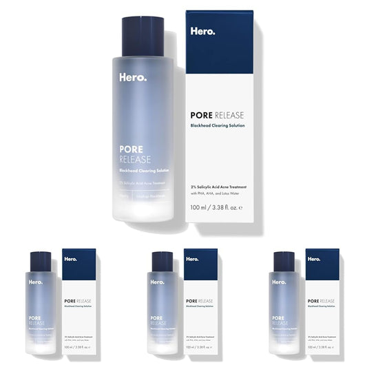Hero Cosmetics Pore Release Blackhead Clearing Solution - Exfoliating Toner Featuring BHA, PHA, AHA and 2% Salicylic Acid (100 ml) (Pack of 4)