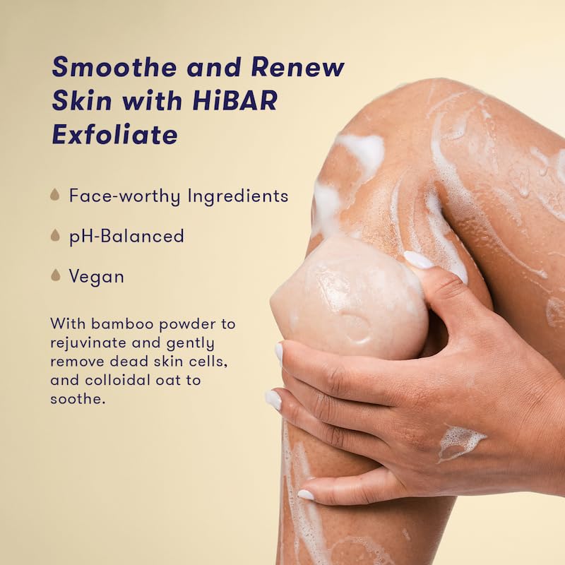 HIBAR - Exfoliate Solid Body Wash Bar - Revive & Restore - With Bamboo Powder & colloidal oat - Daily Use & Sensitive Skin - Plastic, Paraben & Soap-Free - Vegan - Sea Salt + Teakwood