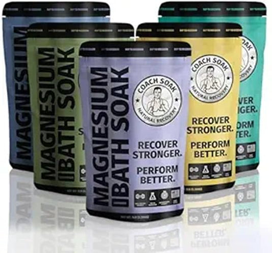 5 Pack Bundle: Coach Soak Recovery Bath Soak, Epsom Salt Bulk, Bath Salts Bulk, 5 Pack Bundle - Total of 15 Pounds (Mixed Bundle)