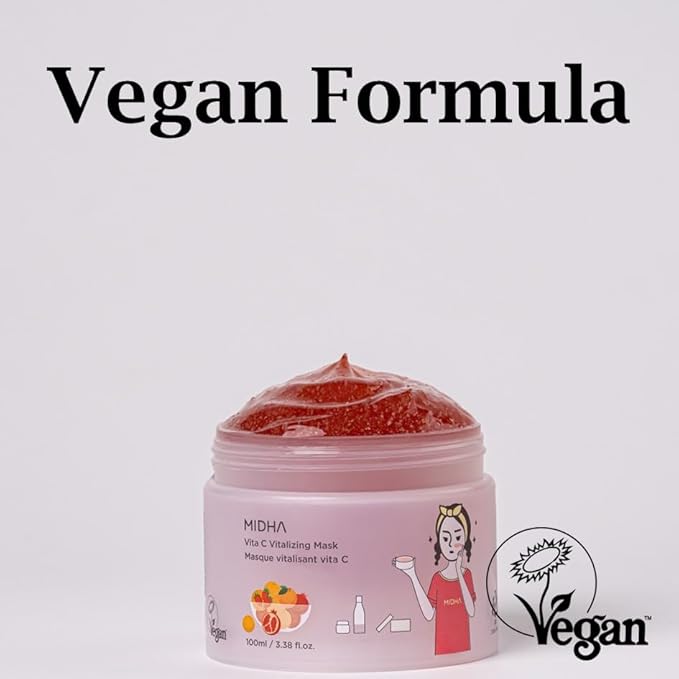 MIDHA Vita C Vitalizing Mask, Facial Wash-off mask, with Vitamin C and red fruits nutrition, vegan