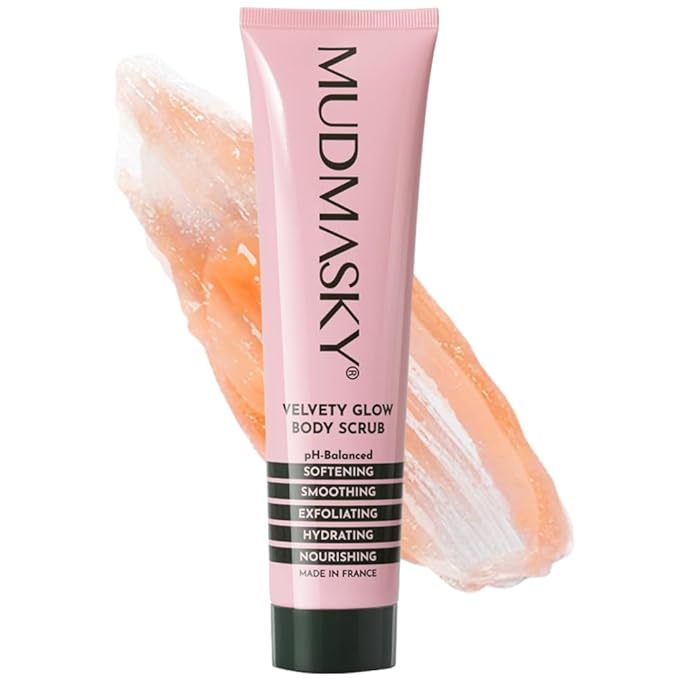 Mudmasky Velvety Glow Body Scrub 6.0 OZ. XXL-size - AS SEEN IN YOUR IPSY GLAM BAG - Exfoliating Bamboo Scrub. Made in France. No harsh chemicals. For Soft, Radiant Skin.