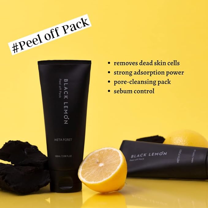 METAFORET Black Lemon Peel Off Pack 100ml/ 3.38fl.oz Activated Charcoal Face Gel Mask, Blackhead and Whitehead Remover, Pore Cleanser