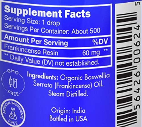 Organic, Frankincense Essential Oil, Food Grade, for Face, Pain Relief – 100% Pure, Frankincense, Resin, Oil, Boswellia Serrata, Edible, by Zongle Therapeutics, 1 OZ