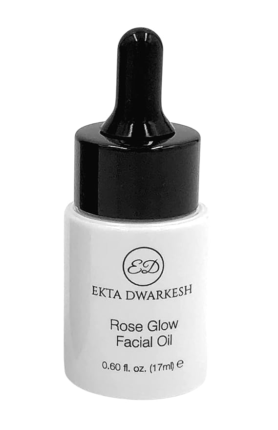 Rose Glow Facial Oil (with Rose extracts, Jojoba oil and vitamin E) Hydrates & Provides Antioxidant Benefits (0.60 fl. oz.) Vegan and Cruelty Free