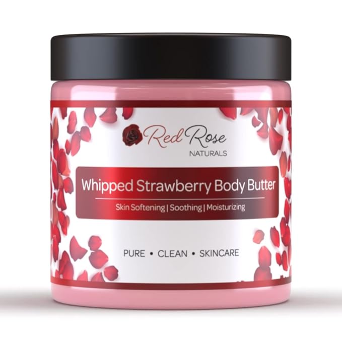Whipped Strawberry Body Butter for Sensitive, Dry Skin, 8 Oz, Non-Greasy, Soft & Creamy, Moisturizing Shea Butter- Natural Skincare for All Skin – Vegan