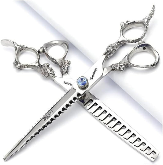 7" 7.5" 8"9" Professional Hairdressing Scissors Barber Salon Hair Cutting Dragon Shears (Large). (7 inch 2pc-B)