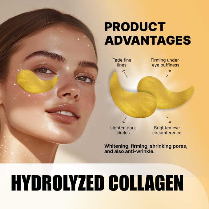 Under Eye Patches - 30 Pairs of 24K Gold Eye Masks for Puffy Eyes, Dark Circles & Wrinkles - Collagen & Hyaluronic Acid for Hydrating Skin, Eye Bags Treatment for Women & Men