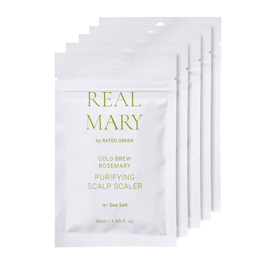 RATED GREEN Real Mary Cold Brew Rosemary Purifying Scalp Scaler w. Sea Salt | Menthol | Deep Refreshing Mask for Oily, Flaky Scalp | Korean Vegan Formula | 1.69 fl oz (Pack of 5)