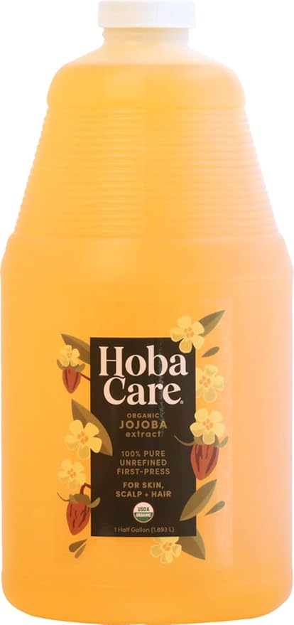 HobaCare Organic Jojoba Oil - 100% Pure, Unrefined Jojoba Oil for Skin & Nails - Moisturizing Body Oil & Face Moisturizer for Dry Skin - Natural Jojoba Oil for Hair & Beard Care (64 fl oz)