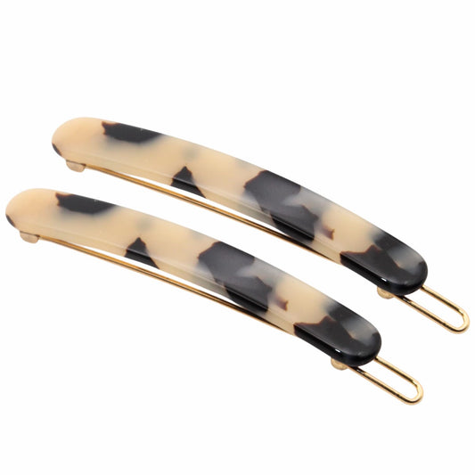 French Amie Rounded Oblong Small 2.5" Cellulose Set of 2 French Hair Clips Tige Boule Handmade Girls Side Slide-in Hair Barrette Clip (White Tokyo)