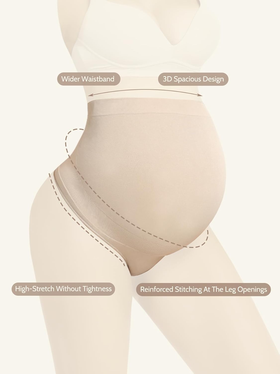 Maternity Underwear Thong for Women, Pregnancy Shapewear Over The Belly Support Seamless Pregnant Panties 5-Pack