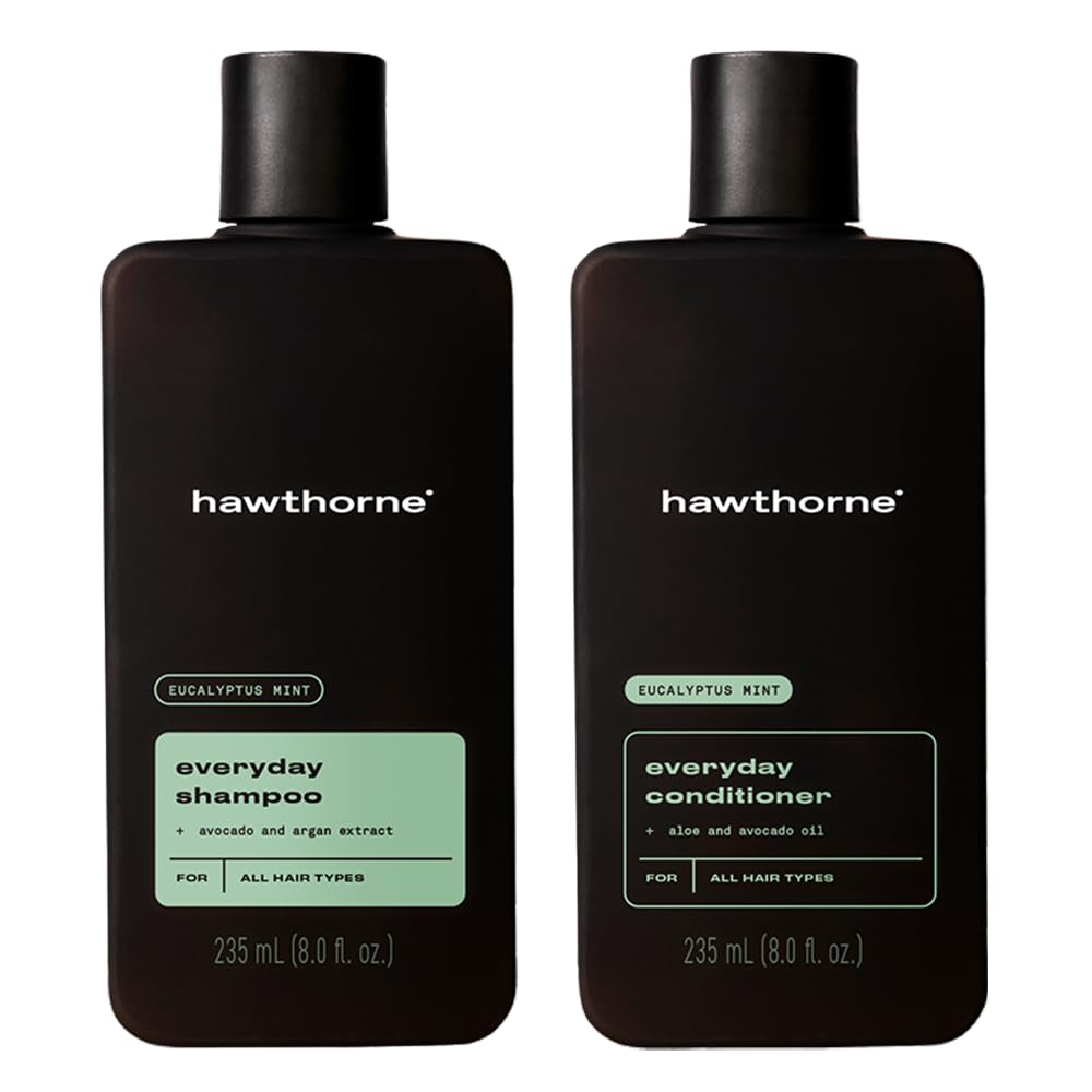 Hawthorne Men's Everyday Shampoo and Conditioner Set. Sulfate Free Shampoo and Conditioner with Pure Avocado Oil and Coconut Oil For Stronger, Healthier Hair. Mint and Eucalyptus Scent. 8 fl. oz each.