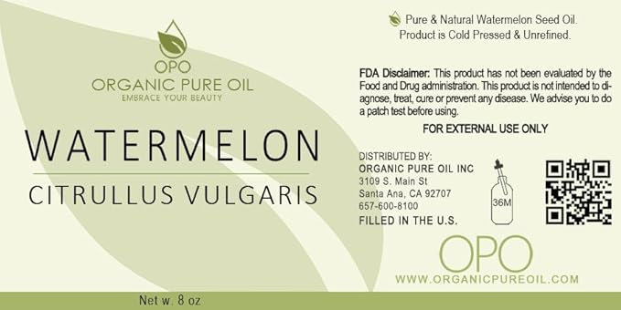 Watermelon Seed Oil - 8 oz - Pure, All Natural, Non-GMO, Unrefined, Carrier Oil - for Hair, Skin, Nails, Body, Feet, Arms, Legs, Dry Skin and More