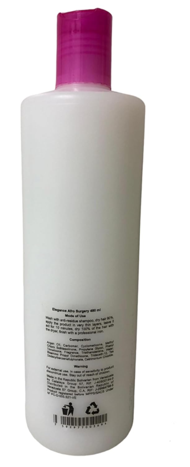 Elegance Professional Afro Surgery - Extreme Straightening Treatment for Wavy, Curly or Very Frizzy Hair - Ideal for Damaged Hair (480ml or 16.23 fl oz)