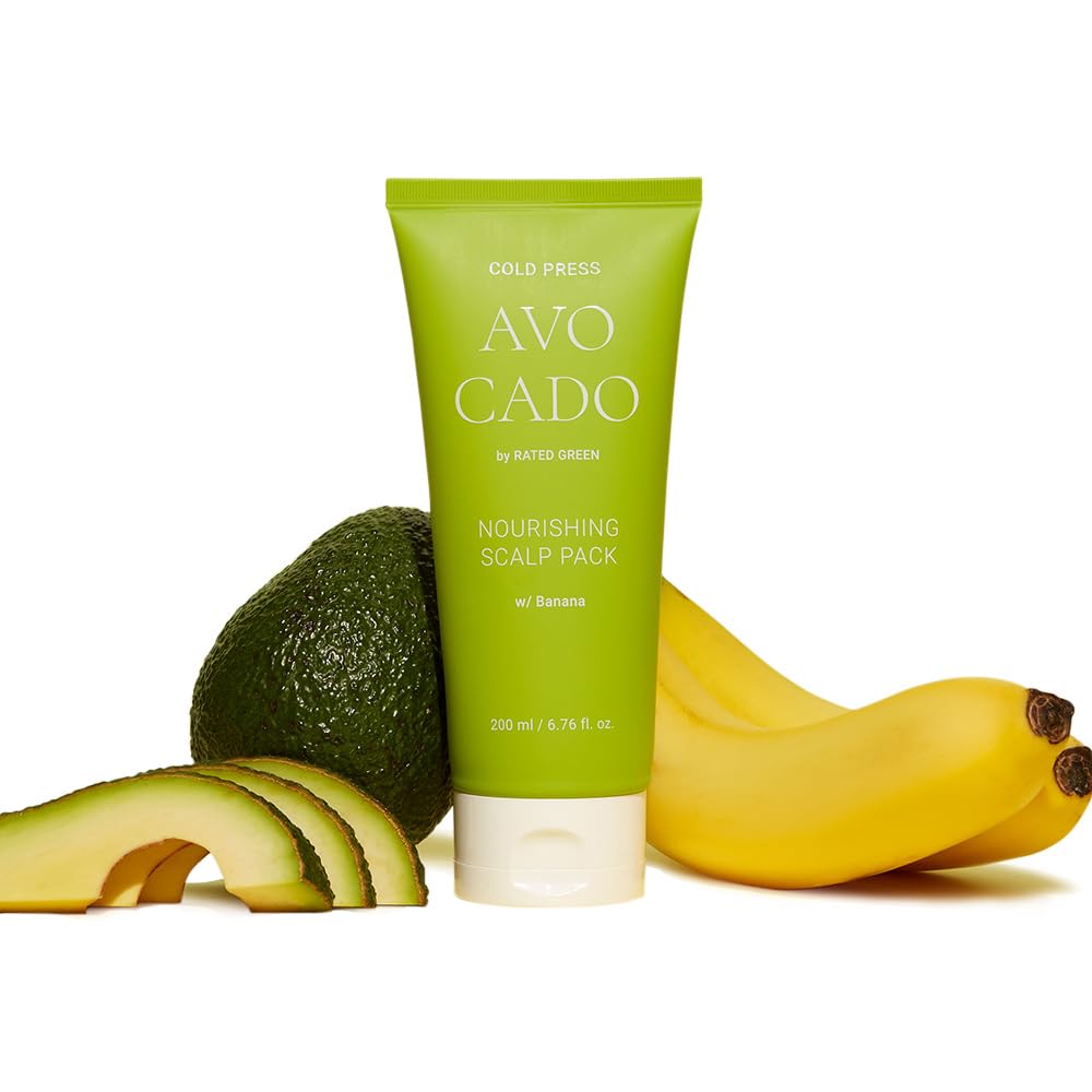 RATED GREEN Cold Brew Avocado Nourishing Scalp Pack with Banana - Korean Hair Conditioning Mask - Deep Hydrating Treatment for Dry Damaged Hair (6.76 Fl. Oz)