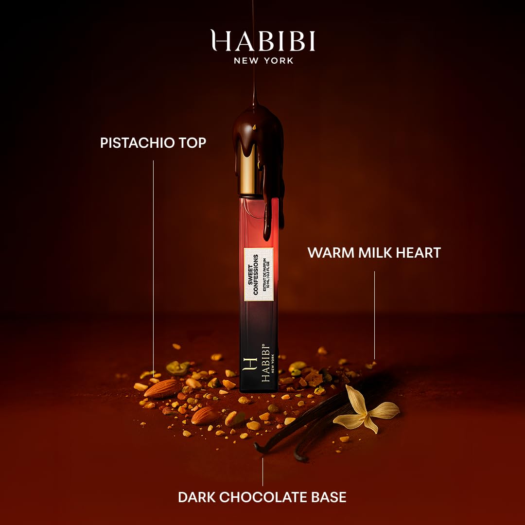 H HABIBI Sweet Confessions Extrait De Parfum 10ml (0.30 fl Oz) – Travel Size Arabian Perfume for Women & Men, Long Lasting Fragrance, Luxury Niche Perfume with Leather Case