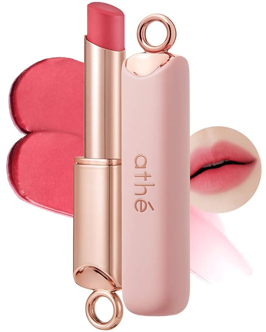 ATHÉ Authentic Airy Lip Balm 08 PINK A LOT, Korean Vegan Color Lip Blam, Flake-Free Slim Fit Lips, Silky Powdery Finish & Air-like Blurring with Vibrant Colors, 0.11oz.