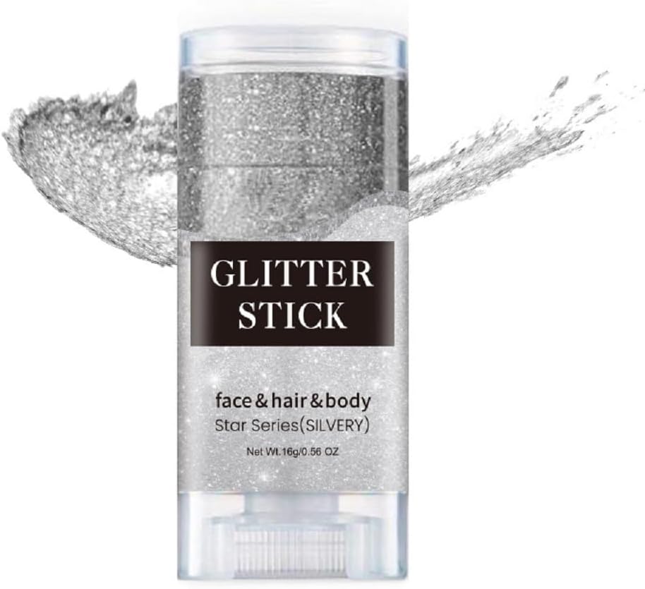 Silver Face Glitter Stick,Holographic Sequins Paint Sparkling Body Glitter Gel Makeup for Women. (Silver face Glitter Stick)