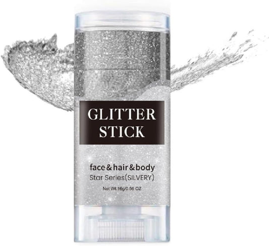 Silver Face Glitter Stick,Holographic Sequins Paint Sparkling Body Glitter Gel Makeup for Women. (Silver face Glitter Stick)
