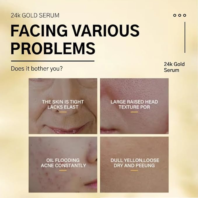 24K Gold Serum for Face, Anti aging, Skin Brightening, Anti-wrinkle serum with Vitamin E, Retinol, Hyaluronic Acid, Vitamin C & Castor oil, Skin Care Glow Serum 100mL