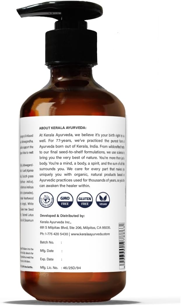 Kerala Ayurveda Balaswagandhadi Thailam - Ayurvedic Massage Oil for Body with Ashwagandha - Balances Vata and Pitta, Calms Mind, Nourishes Body & Tones Muscles, 6.76 Fl Oz