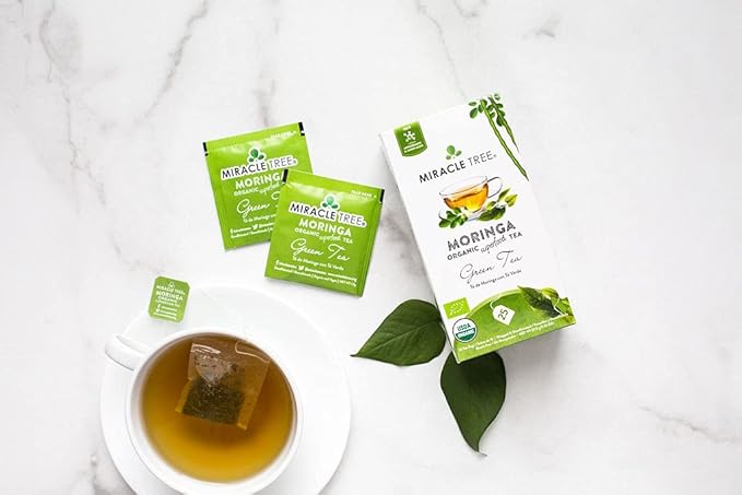 Miracle Tree - 6 Count of Organic Moringa Superfood Tea, 25 Individually Sealed Tea Bags, Green Tea (Keto, Detox, Energy/Immunity Booster, Vegan, Gluten-Free, Organic, Non-GMO, Decaffeinated)